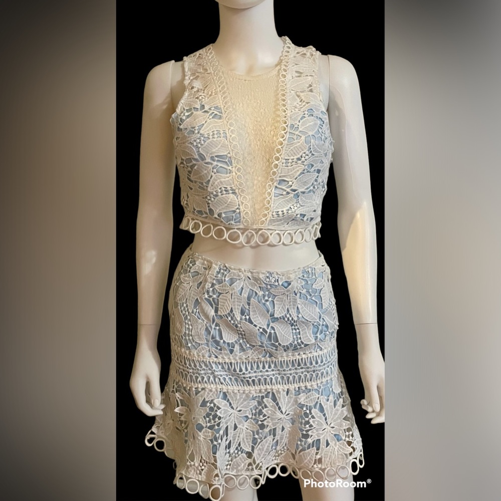 LUSH Baby Blue and White Lace Skirt and crop top! New. - Picture 1 of 13